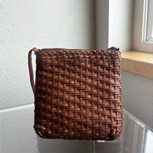 Gianni Conti Brown Woven Festival Boho Crossbody Leather Bag